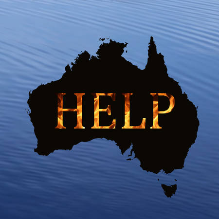 Inscription help for burning Australiaの写真素材
