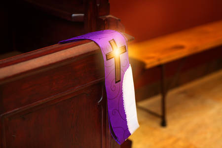 sacred stole in the church at the confessionalの写真素材