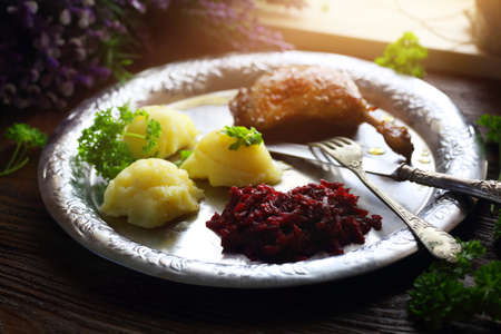 Tasty duck with potatoes and beetrootの写真素材