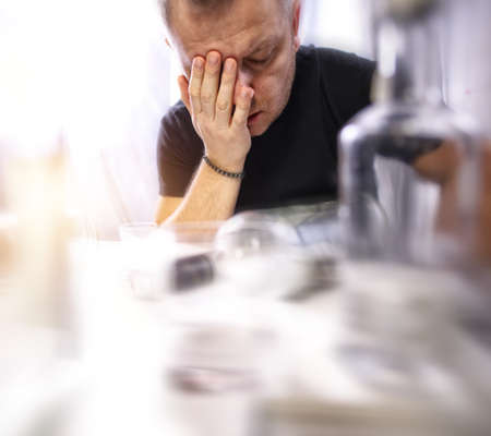 drunk man with an alcohol problemの写真素材