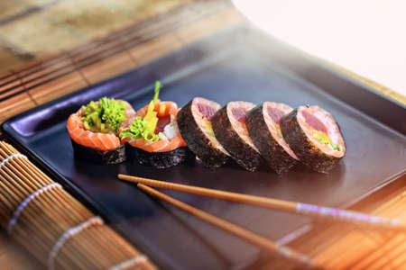 homemade sushi served in an appetizing wayの写真素材