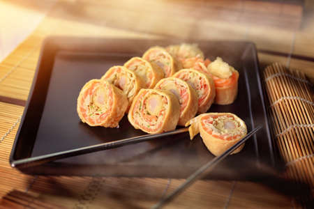 homemade sushi served in an appetizing wayの写真素材