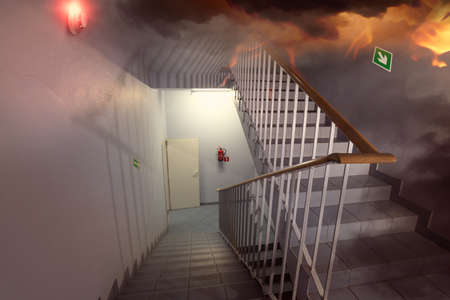 Fire on the staircase buildingの写真素材