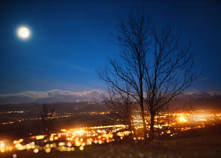 night view of the zakopane city in Polandの写真素材