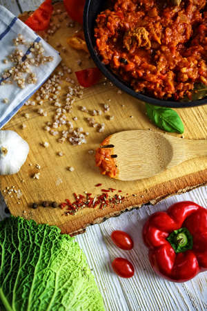 delicious groats served with stewsの写真素材