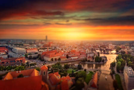 Beautiful sunset over WrocÅaw City in Polandの写真素材