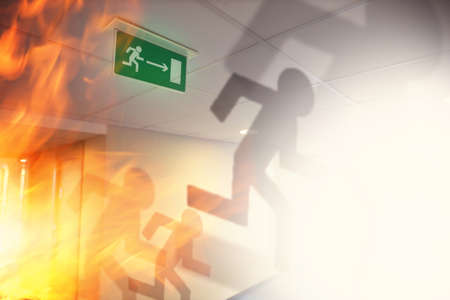 emergency exit abstraction and fire in the workplaceの写真素材