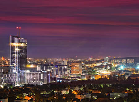 view of the Gdansk city in Poland at nightの写真素材
