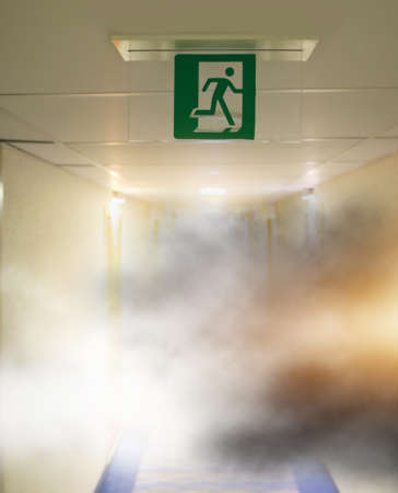 fire and smoke inside the buildingの写真素材