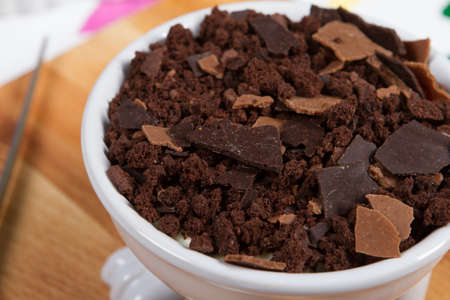 food, junk-food, culinary, baking and eating concept close up of jelly beans candies and chocolate on tableの写真素材