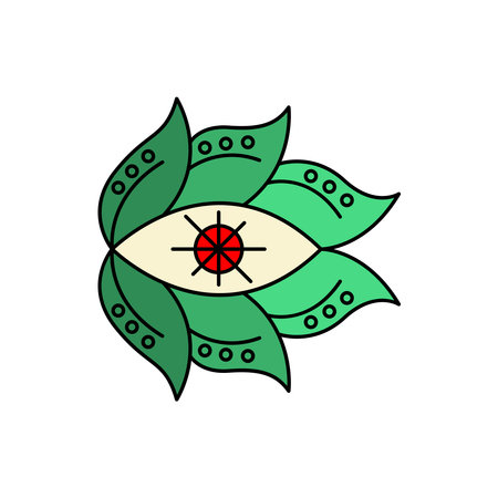 mystical eye with circling leaves logo design template sign. solid colorful style,のイラスト素材