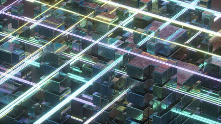 Light paths and cubes abstract wallpaperの写真素材
