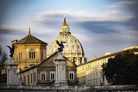 View of St Peter's dome in blu skyの写真素材