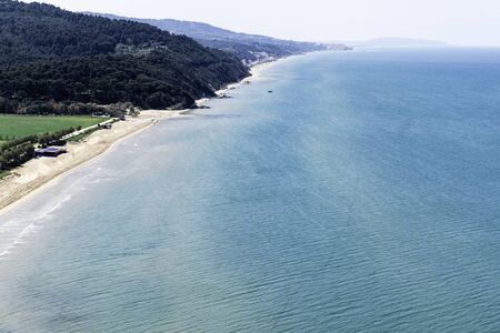 Beautiful bay with sea and beach in Vieste, Puglia, Italyの写真素材