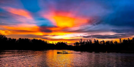 River and colorful sky in the morning.