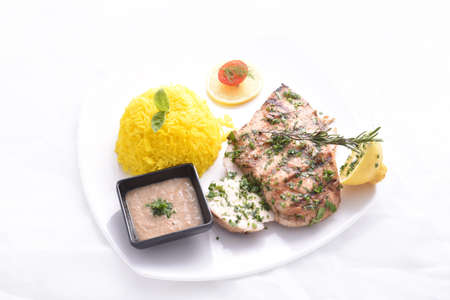Grilled chicken breast with kabsa riceの写真素材