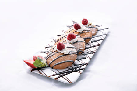 Oats cookies with chocolate and strawberryの写真素材