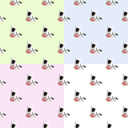 Four baby seamless pattern with a cute african zebra, on a green, blue, pink and white backgroundのイラスト素材