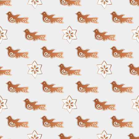 Drawing of a seamless pattern with gingerbread cookies with white icing with a Christmas, New Year,...