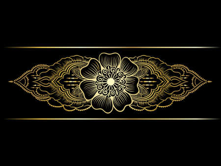 Gold indian line art borderのイラスト素材