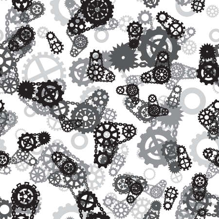 seamless pattern with black and white gears on a light gray backgroundのイラスト素材