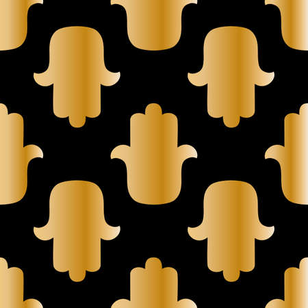 A vintage ethnic pattern with hamsa design on a black background, hand drawn vector illustrationのイラスト素材