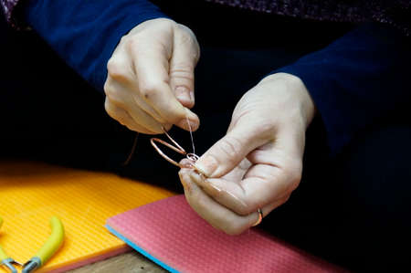 hand made work with wire in wireの写真素材