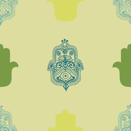 vintage ethnic pattern with hamsa, hand drawn vector illustrationのイラスト素材