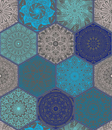 Pattern in style of colorful floral patchwork.のイラスト素材