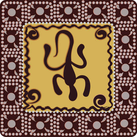 A square pattern with imitation of elements of rock art of ancient Indians, Aztecs, cavemenのイラスト素材