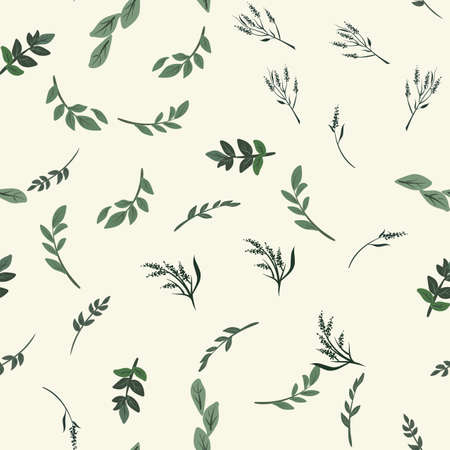 vector seamless pattern with small green leaves on a light backgroundのイラスト素材