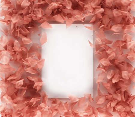 Rose petals frame on a white background, 3d renderingの写真素材