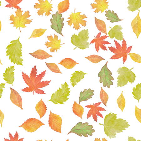 a seamless pattern with watercolor autumn leavesの写真素材