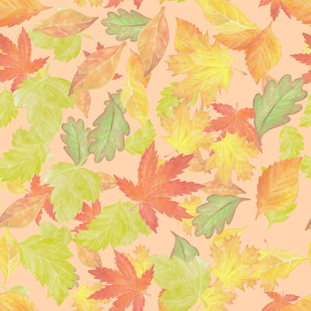 a seamless pattern with watercolor autumn leavesの写真素材