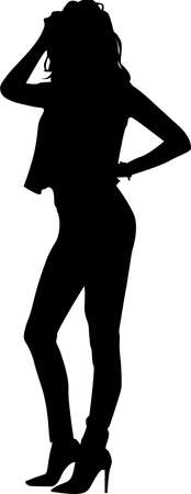 Black silhouette of a standing girl over whiteのイラスト素材
