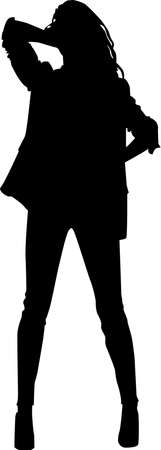 Black silhouette of a standing girl over whiteの写真素材