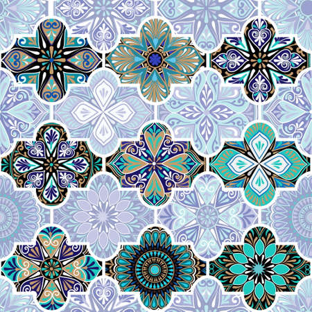 Colorful floral seamless ornate pattern in turquoise colorの写真素材