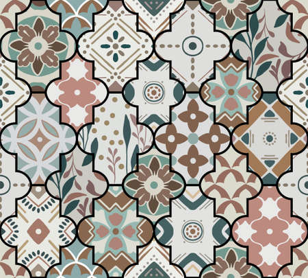 Colorful floral seamless ornate pattern in brown colorのイラスト素材