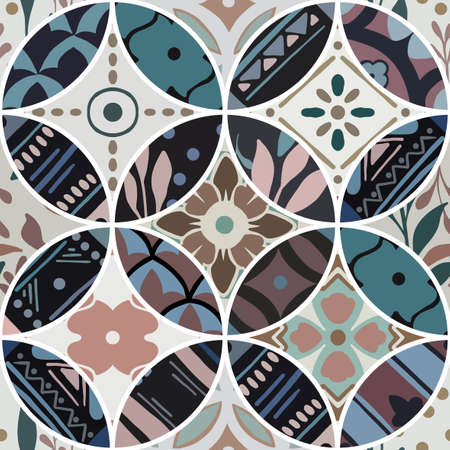 seamless pattern in style of colorful floral patchworkのイラスト素材