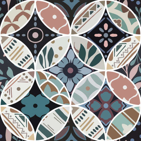 seamless pattern in style of colorful floral patchworkのイラスト素材