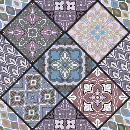 Colorful floral seamless ornate pattern in violet colorのイラスト素材