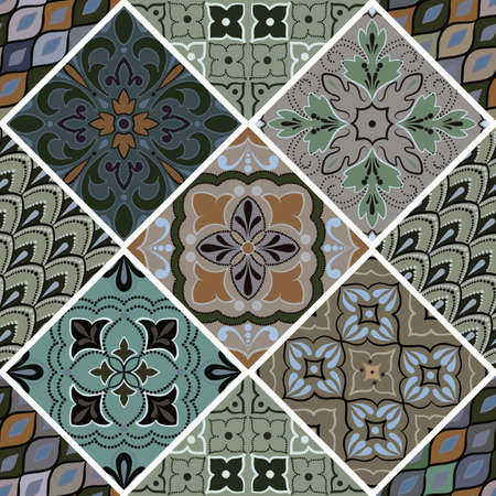Colorful floral seamless ornate pattern in green colorのイラスト素材