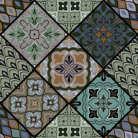 Colorful floral seamless ornate pattern in green colorのイラスト素材