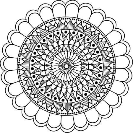 vector drawing of floral round lace mandalaのイラスト素材