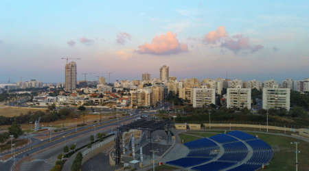 Birds-eye view of Ashdod city from copterの写真素材