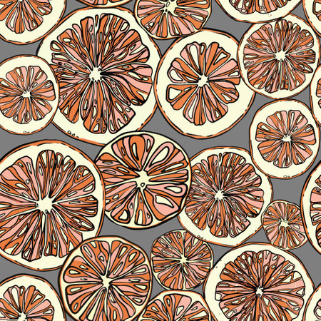 Seamless pattern with hand drawing cut grapefruitsのイラスト素材