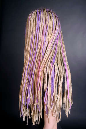 Women Hairstyle with colorful hair afrobraidsの写真素材