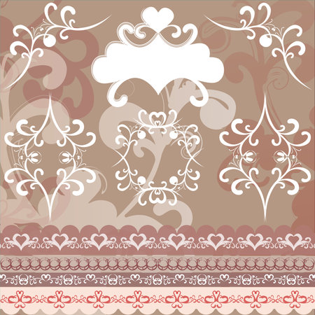 Paper for scrapbooking in wedding romantic baroque style in white, pink, lilac, beige, green colors, backgrounds for postcards, invitations, albumsのイラスト素材