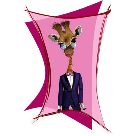 Giraffe in a blue tuxedo and bow tie, wearing steampunk goggles, vector illustration, stylish print for t-shirt, pajamas, diary, mugのイラスト素材