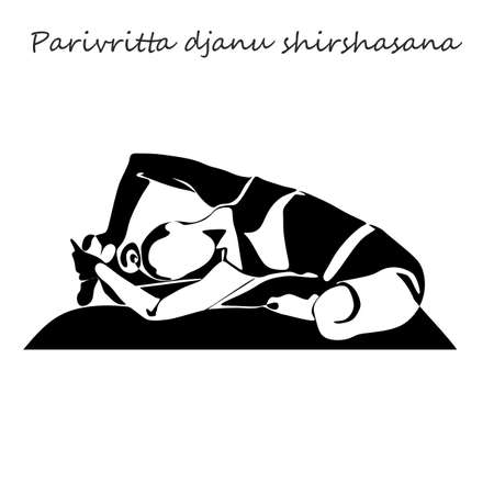 continuous line drawing. Young woman making yoga exercise, silhouette picture. One line drawn black and white illustration. Ardha chakrasana postureのイラスト素材